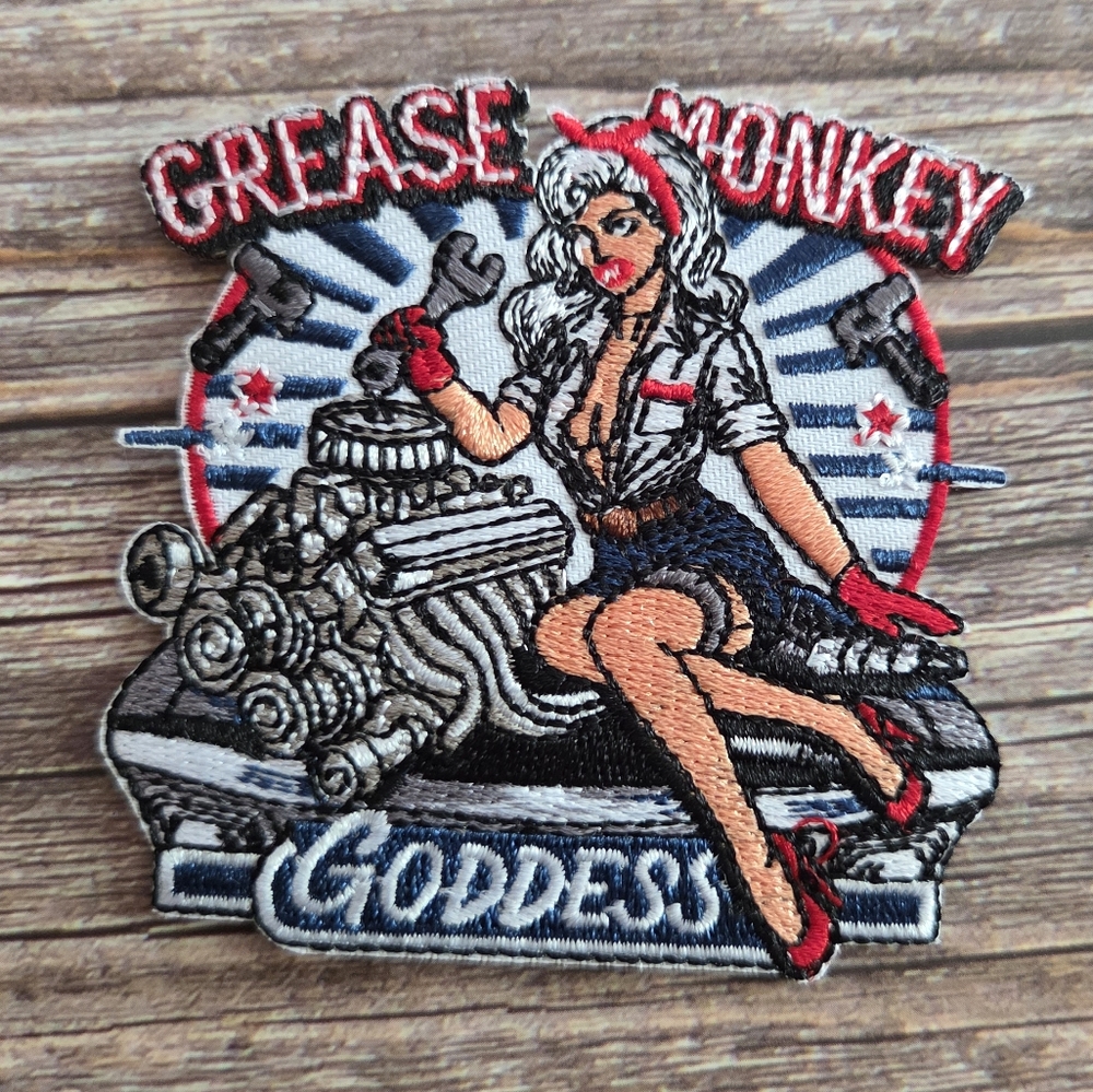 Grease Monkey Goddess Gearhead Car Lover Rockabilly Pin Up Patch